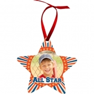 Aluminum Gloss White Star Ornament 2 Sided w/red ribbon 3.81"x 3.98" / 97 x 101 mm 50 pcs/box