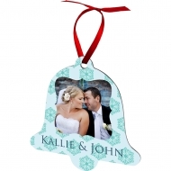 Aluminum Gloss White Bell Ornament 2 Sided w/red ribbon 3.3"x3.33" / 84 x 85 mm 50 pcs/box