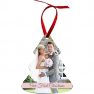 Aluminum Gloss White Tree Ornament 2 Sided w/red ribbon 3.38"x3.95" / 86 x 100 mm 50 pcs/box